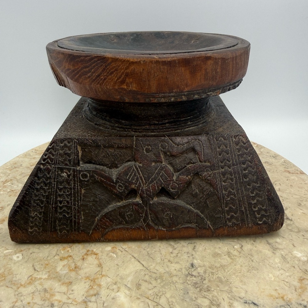 Vintage Hand Carved Wood Candle Holder